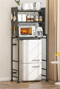 Mini Fridge Stand Storage Refrigerator Shelf 3 Tier Expandable Adjustable Height Microwave Stand Shelf Kitchen Bakers Rack for Refrigerators Below 1.2m Solid Construction(Black)