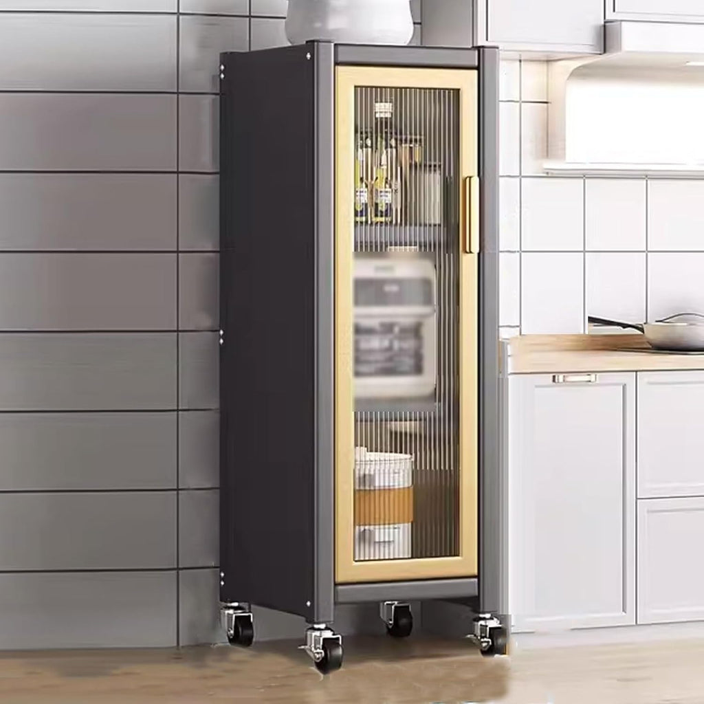 Kitchen Storage Rack with Wheels Bakers Rack with Storage Cabinet with Transparent Door with of Brakeable Casters, for Kitchen, Dining Room, Living Room(Gray,35 * 40 * 115.5cm)