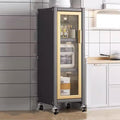 Kitchen Storage Rack with Wheels Bakers Rack with Storage Cabinet with Transparent Door with of Brakeable Casters, for Kitchen, Dining Room, Living Room(Gray,45 * 40 * 115.5cm)