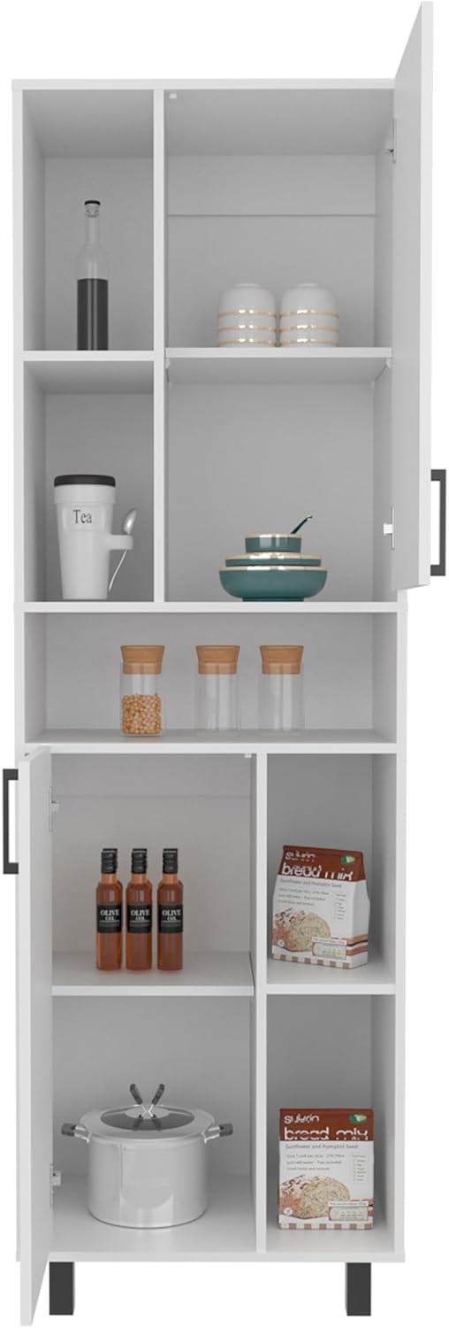 75' Vertical Freestanding Storage Cabinet, Kitchen Storage Bakers Rack with Double Doors, Utility Food Cupboard with Multi-Shelves for Kitchen, Apartment, White