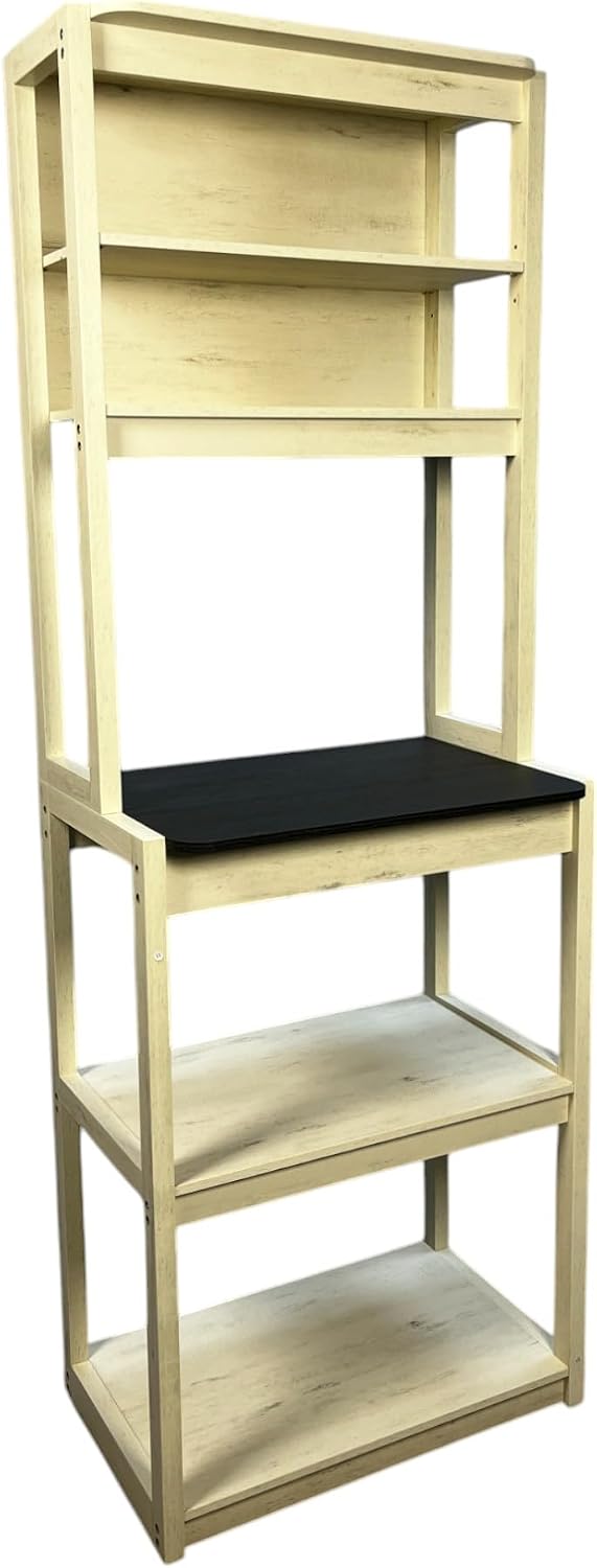 23.62' White and Black Color Bakers Rack for Kitchen with Storage, Coffee Bar, 5 Tier Kitchen Shelves, Microwave Stand