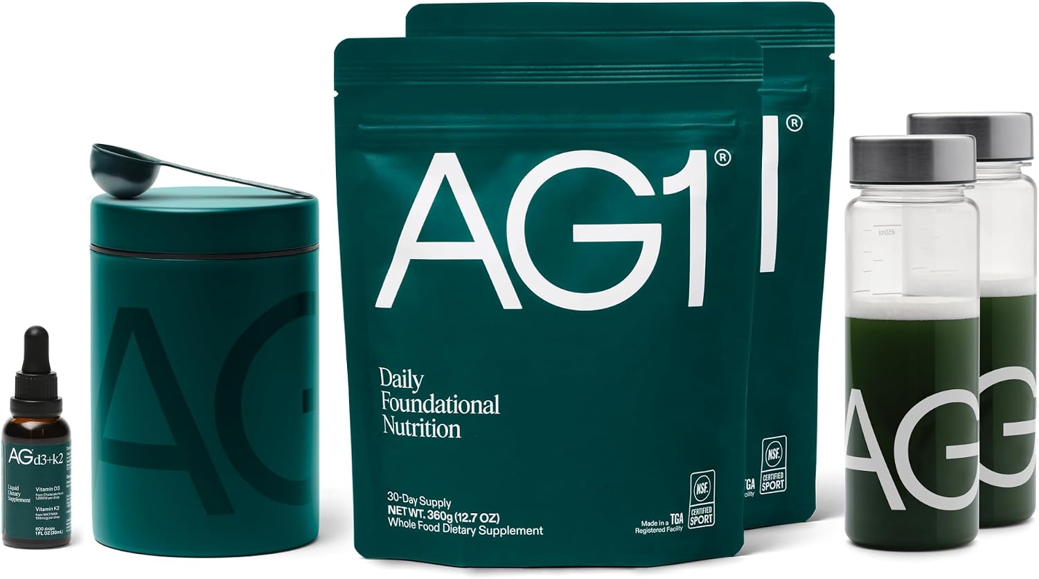 AG1 Greens Powder Supplement | Improve Gut Health | Multivitamin, Probiotic, Gluten Free, Vegan and Keto Friendly | 75 Vitamins (Athletic Greens) - Family Value Kit, Classic Formula