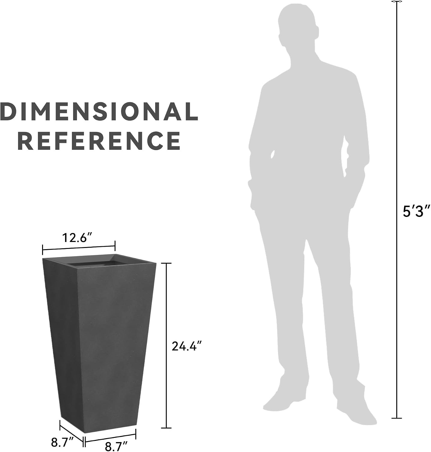Kante 24.4' H Concrete Tall Tapered Planter Set of 2, Large Outdoor Indoor Garden Plant Pot with Drainage Hole and Rubber Plug Home and Patio, Burnished Black Finish