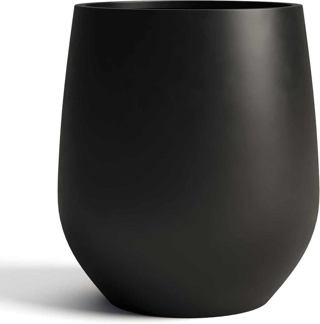 DTY Premium Mt Wilson Tall Tapered Fiberstone Planter for Indoor Outdoor Use, Modern Large Olive Tree Pot with Drainage Hole, Includes 2 Coco Mats. Black, Large 20.1'' D x 21.9'' H. 15.4' Pot Opening