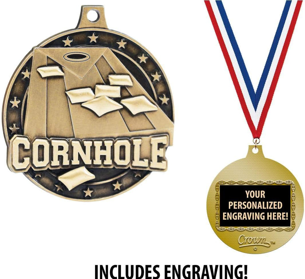 Crown Awards Cornhole Medals, 2' Gold Cornhole Medal Award with Free Custom Engraving