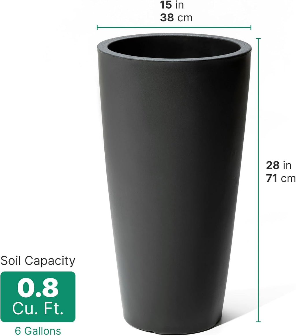 Step2 Tremont Tall Round Tapered Planter, 28' Tall 2-Pack, Indoor/Outdoor Plants, Efficient Drainage, Durable Resin, Onyx Black