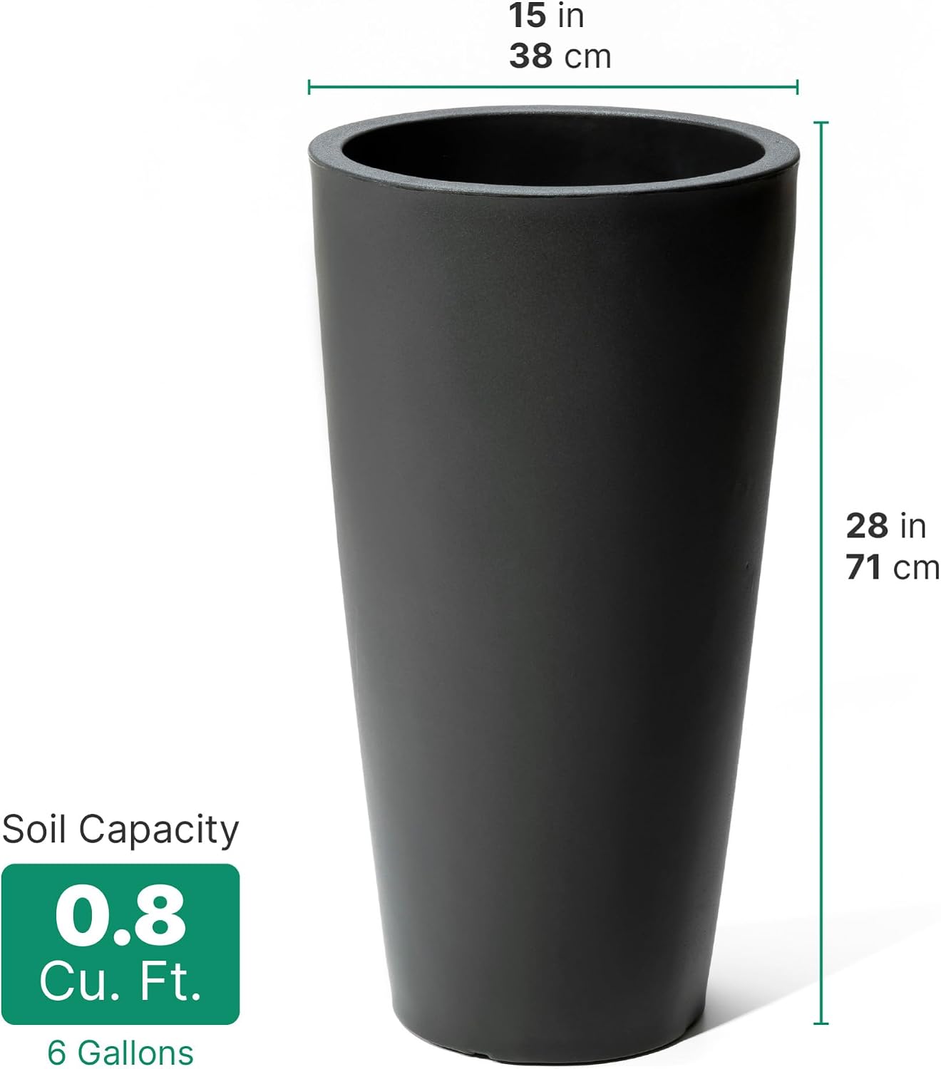 Step2 Tremont Tall Round Tapered Planter, 28' Tall 2-Pack, Indoor/Outdoor Plants, Efficient Drainage, Durable Resin, Onyx Black