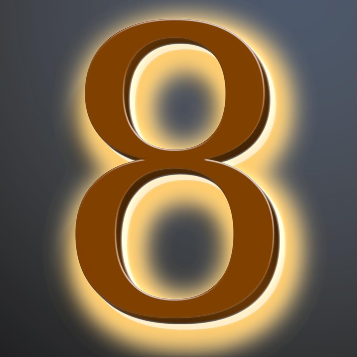 Illuminated LED House Numbers 20', Stainless Steel Backlit LED Illuminated Home Address Numbers, Large Modern Lighted House Numbers For Outside, Brown, Warm Light,8