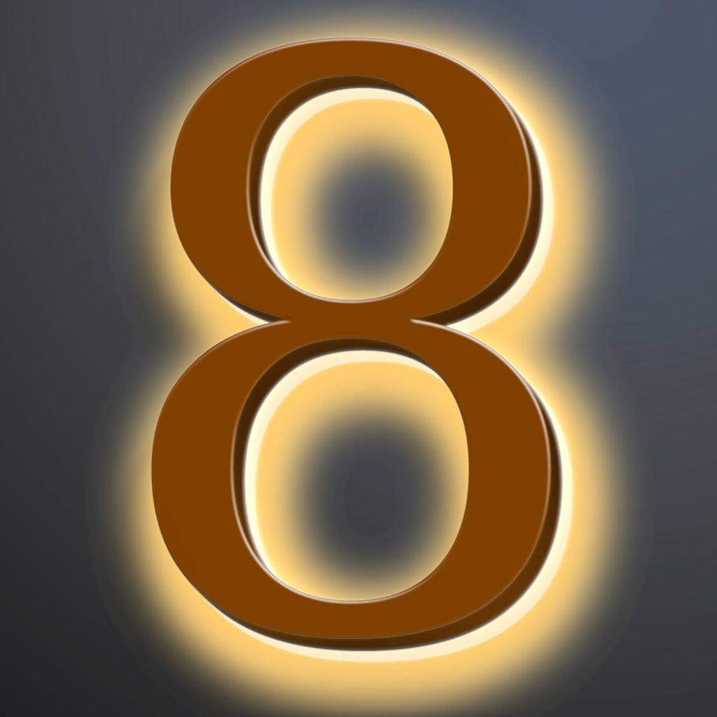Backlit LED Illuminated Address Numbers 16 Inch, Up-Scale Modern Look, Lighted House Numbers, Large Illuminated Address Numbers Signs, Waterproof, Brown, Warm Light,8