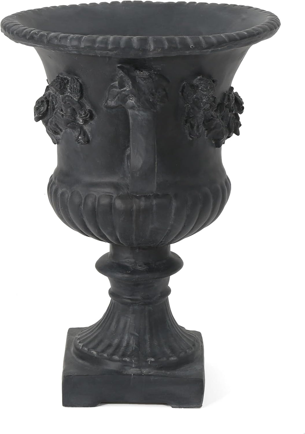 Antique Black Magnesium Oxide Urn Planter, Elegant Decorative Outdoor Garden Patio or Indoor Vase, Ready to Use, 17.3L x 17.3W x 24H Inches
