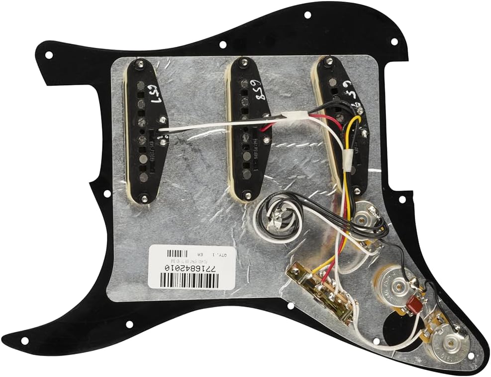 Fender Pre-Wired Strat® Pickguard, Tex-Mex SSS, Black - 0992343506 Bundle w/ 12-Pack Guitar Pick and Liquid Audio Polishing Cloth