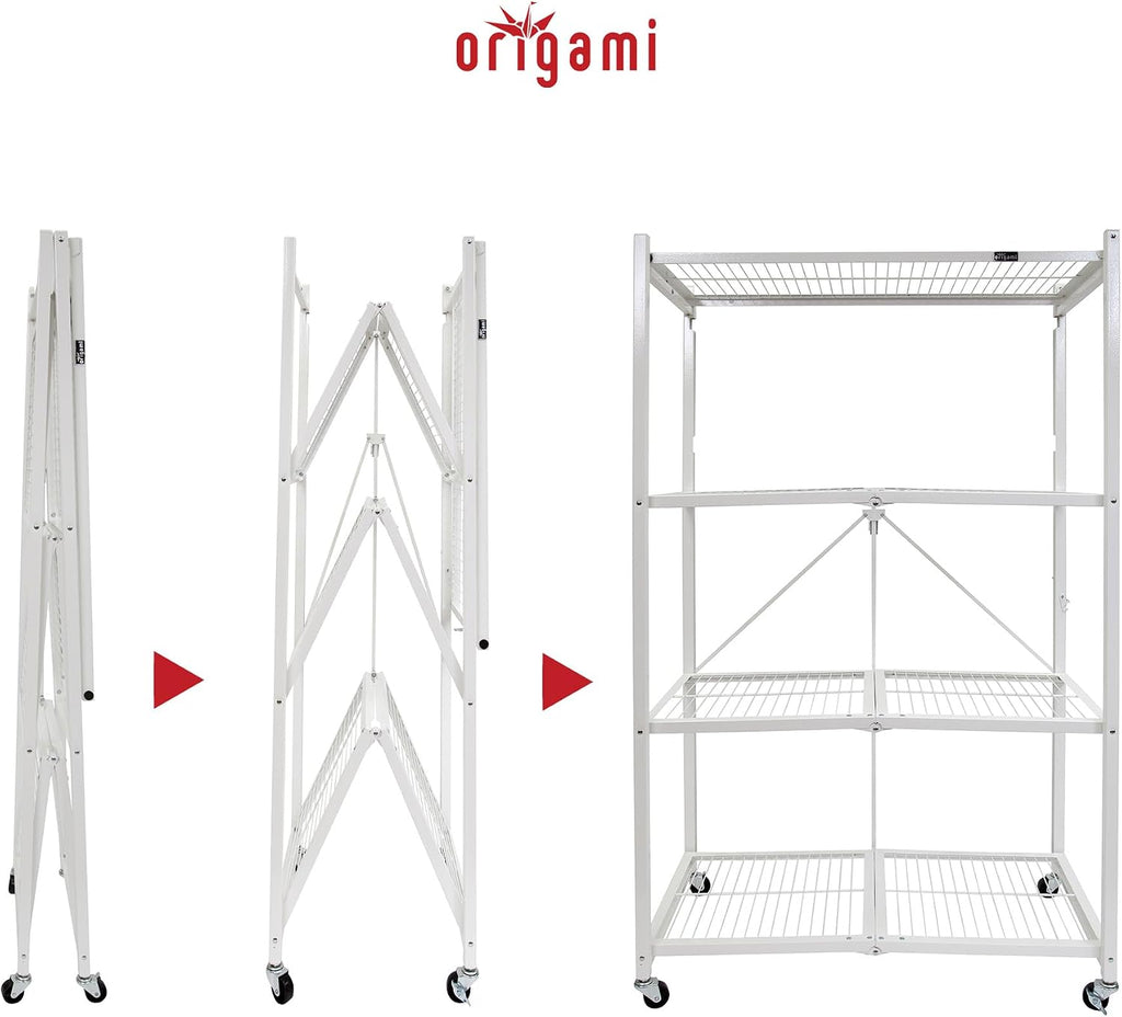 Origami 4 Tier Folding Storage Rack Unit w/Set of 4 Magnetic Wire Shelf Liners