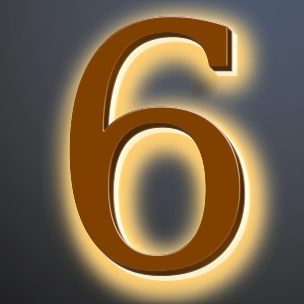 Illuminated LED House Numbers 20', Stainless Steel Backlit LED Illuminated Home Address Numbers, Large Modern Lighted House Numbers For Outside, Brown, Warm Light,6