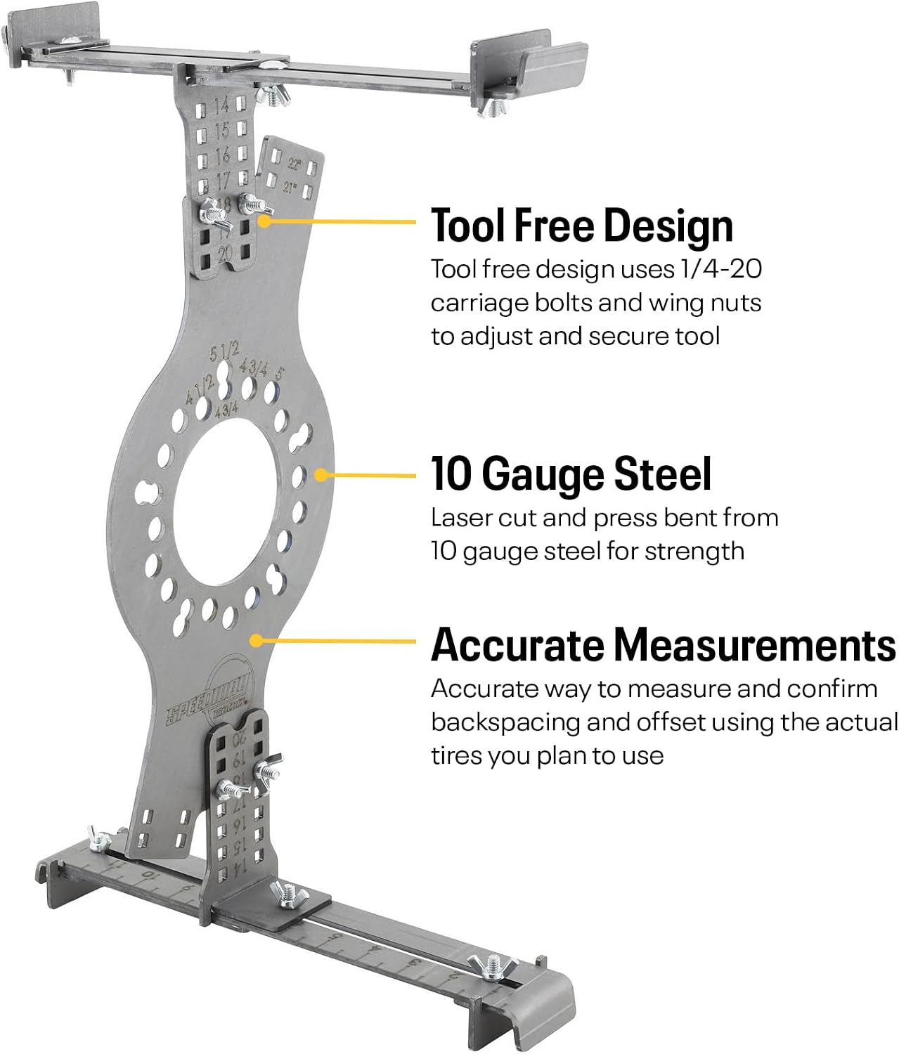 Speedway Motors WheelWise™ Wheel Fitment Tool Master Kit, 4-5-6 Lug Patterns, Laser Cut 10 Gauge Steel, Accurate Backspace & Offset Measurement, Includes Carriage Bolts & Wing Nuts