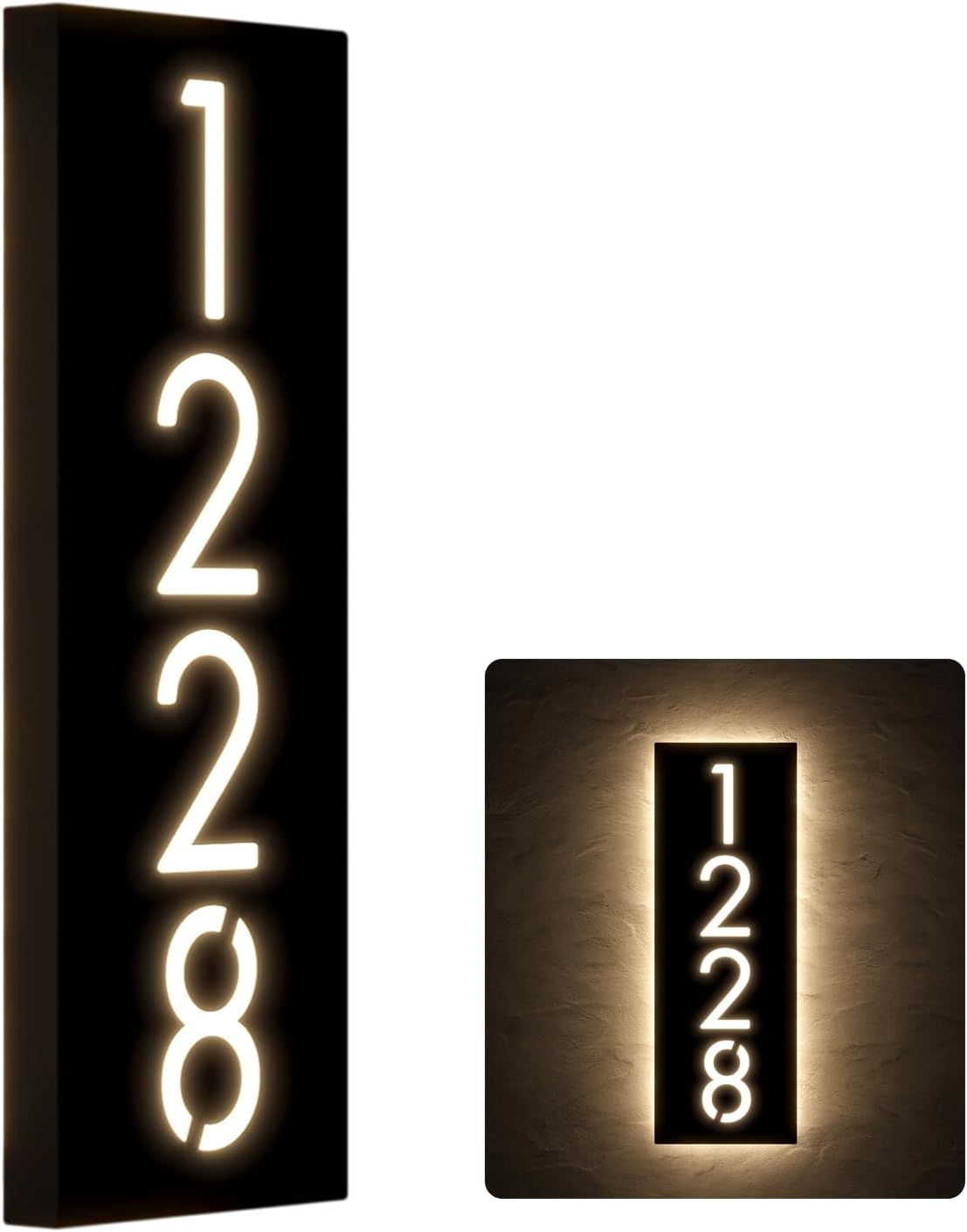 Customizable 12V LED Lighted Address Plaque, Backlit House Number Sign with 304 Stainless Steel Exterior (Only warm light)