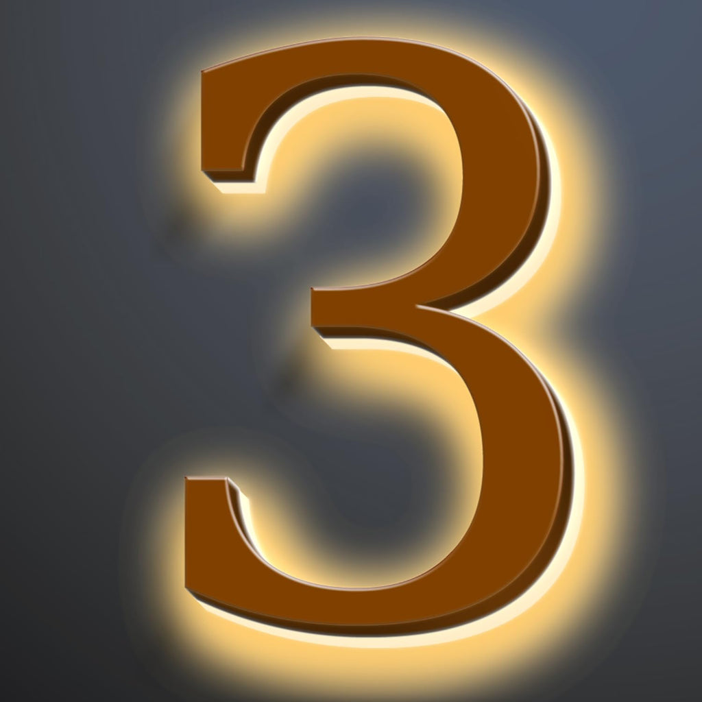 Illuminated LED House Numbers 20', Stainless Steel Backlit LED Illuminated Home Address Numbers, Large Modern Lighted House Numbers For Outside, Brown, Warm Light,3