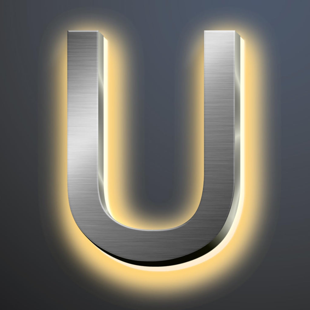 Illuminated LED House Numbers 18 Inch, Backlit LED Illuminated Address Numbers, Modern Lighted House Numbers At Night, Waterproof Large Metal Home Address Signs,U