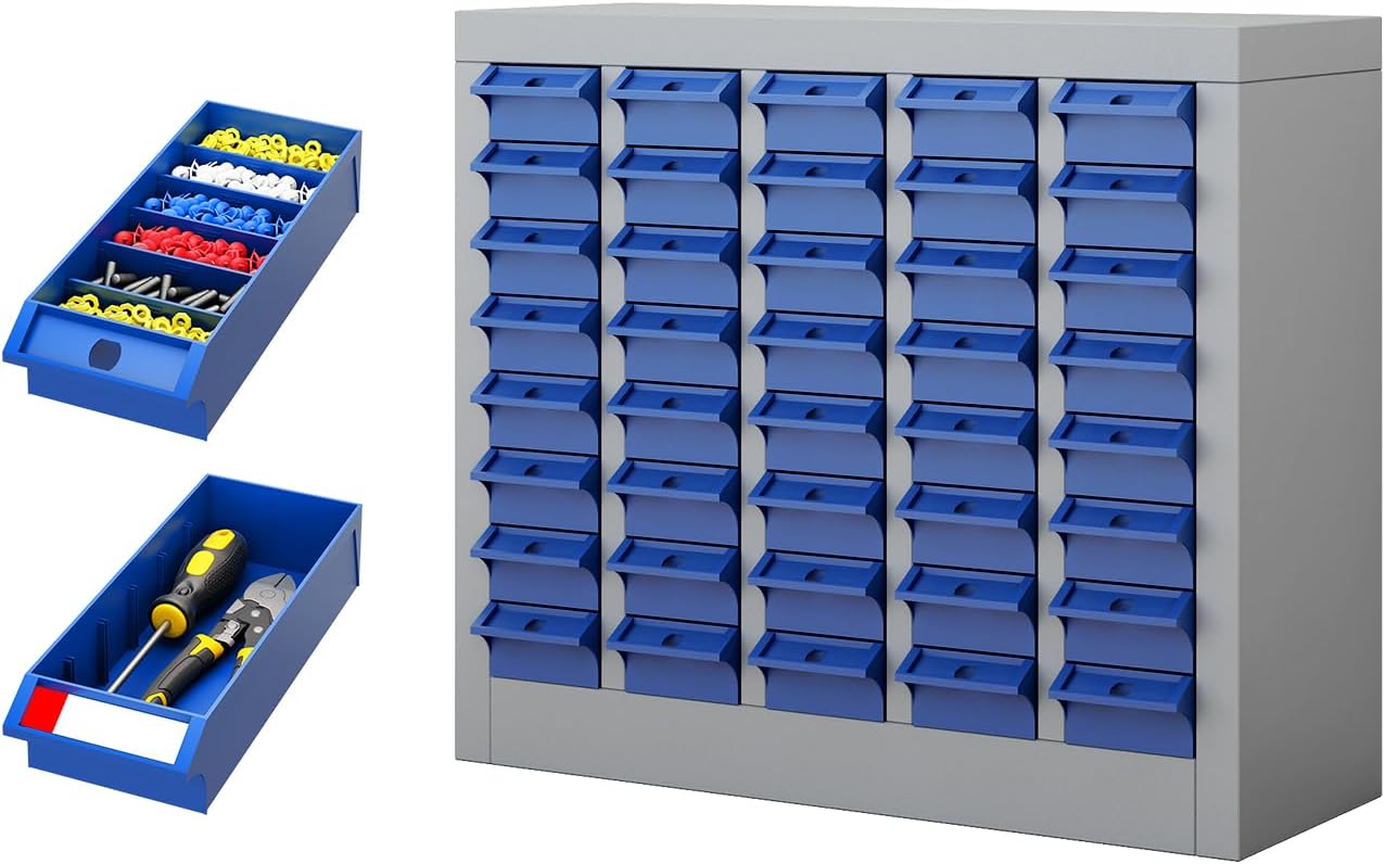 40 Drawers Parts Cabinet Chest, Bolt Nut Metal Tool Storage with ABS Drawer for Hardware Organization Equipment Shelves Home Garage Workshop Office Supplies, Grey