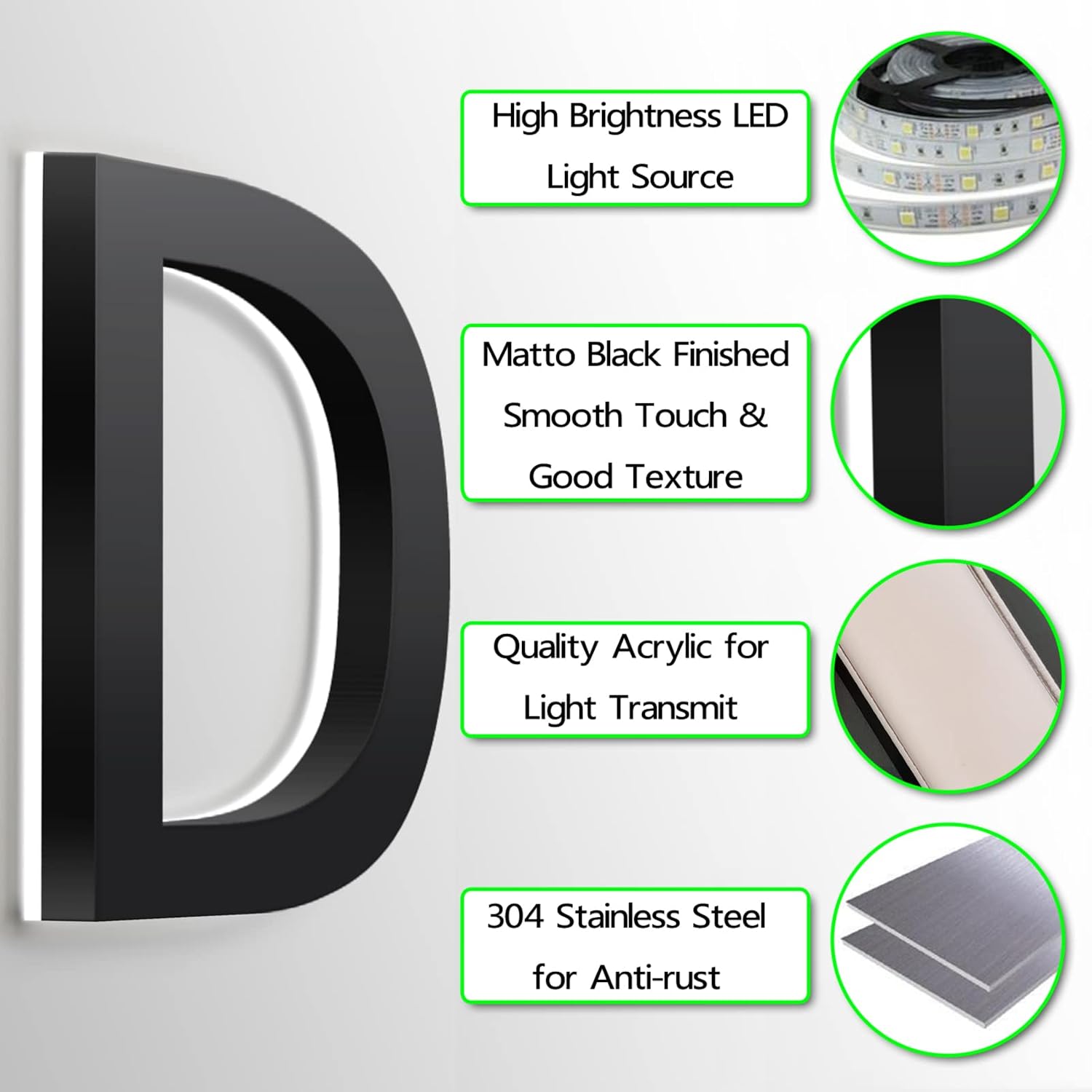 Personalised Backlit LED Address Number Plaques For Home, 18 Inch Illuminated Door Number Plaques For Wall, Customise Your House Numbers For Outside,I