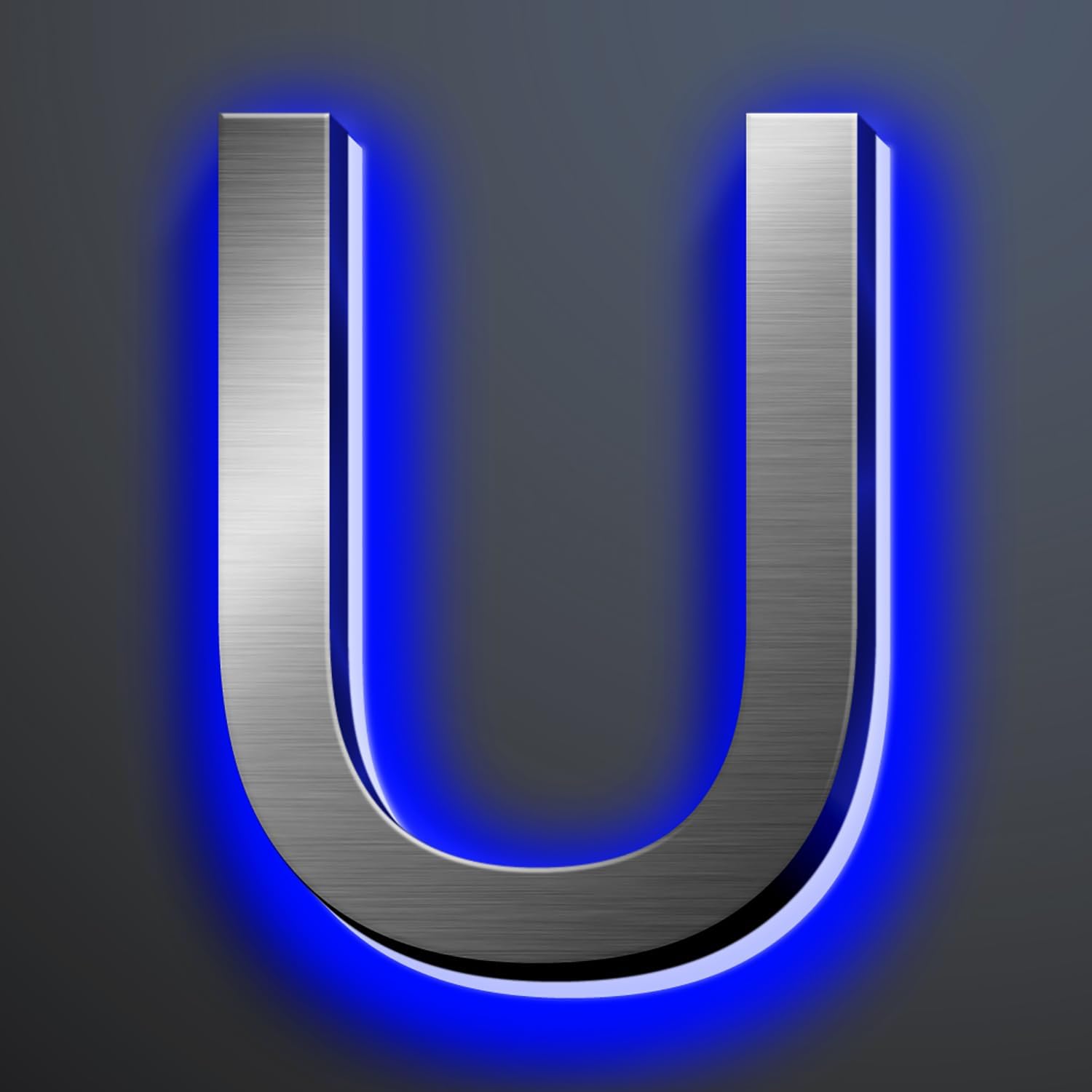 Illuminated House Numbers 18 Inch, Backlit Illuminated LED House Address Numbers For Outside, Modern Metal Lighted Address Numbers Signs, Brushed Silver, Blue Light,U