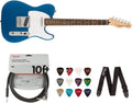 Squier by Fender Affinity Series Telecaster, Indian Laurel fingerboard (Lake Placid Blue) Bundle with Fender 10ft Cable (Straight/Straight), Guitar 12-Pack Picks, and 2' Guitar Straps