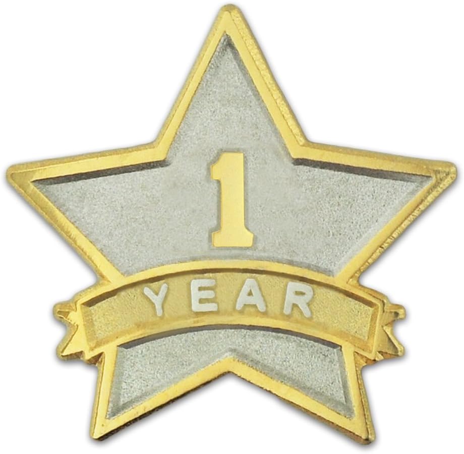 PinMart Year Service Award STAR Lapel Pin – Gold Color Plated- & Silver-Plated Metal Workplace Reward Pin – 1-30, 35, 40, 45 & 50 Years of Service Star Pins for Long Standing Employees or Volunteers