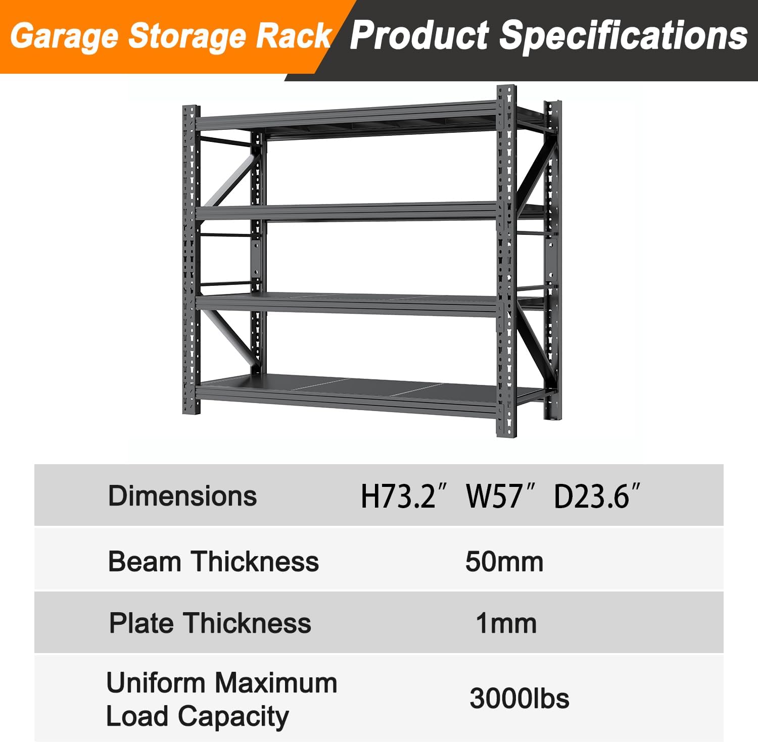 Garage Shelves Heavy Duty 73' H*57' W*23.6' D Metal Garage Shelving Unit High Load Capacity Industrial Storage Shelves for Garage Warehouse Basement