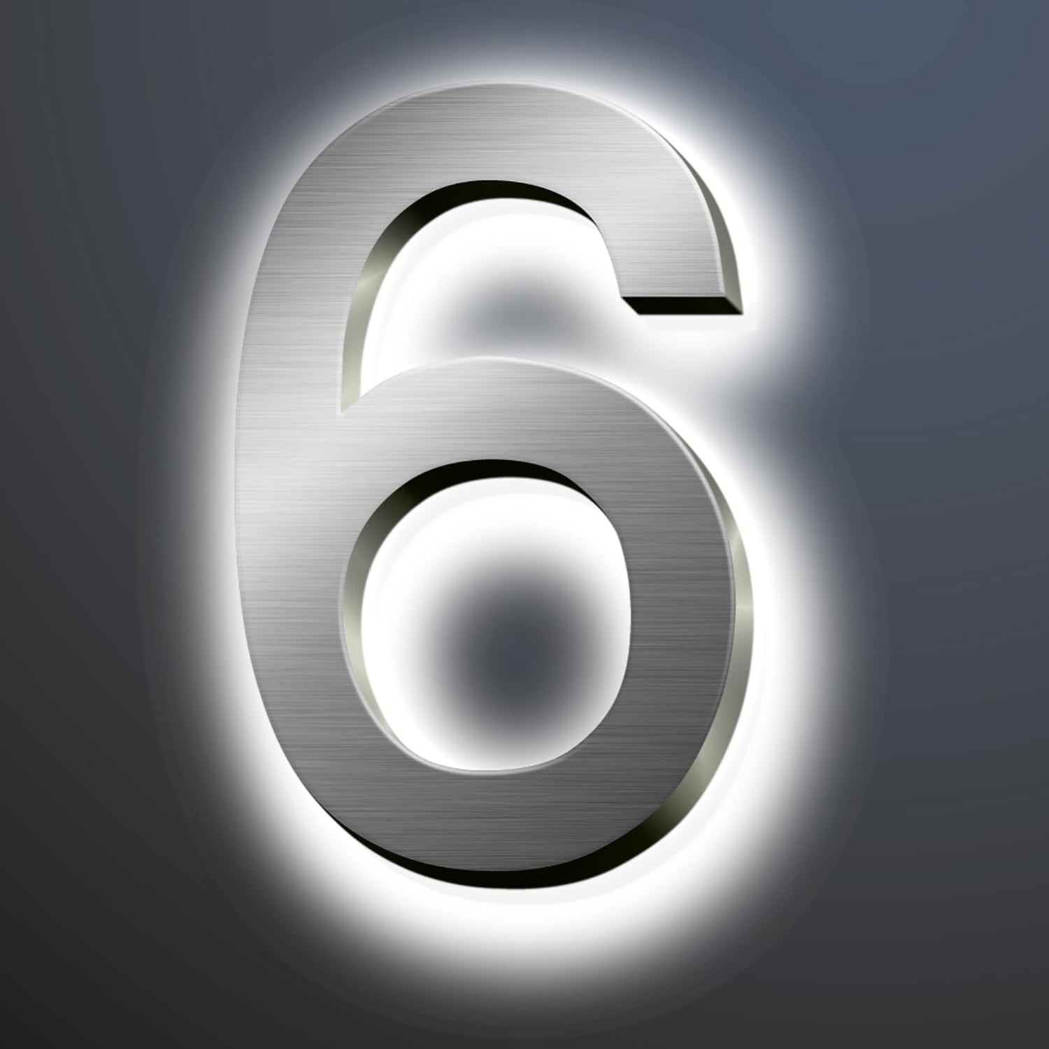 Backlit LED Illuminated Address Signs For Homes 16', Stainless Steel Hand-polished Address Numbers, Modern Large Lighted House Numbers, Brushed Silver, White Light,6