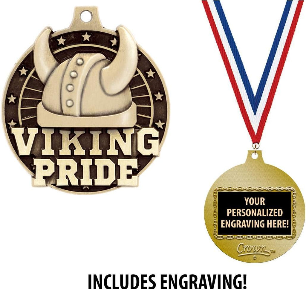 Crown Awards Viking Pride Medals, 2' Gold Viking Pride Mascot Medal Award with Free Custom Engraving