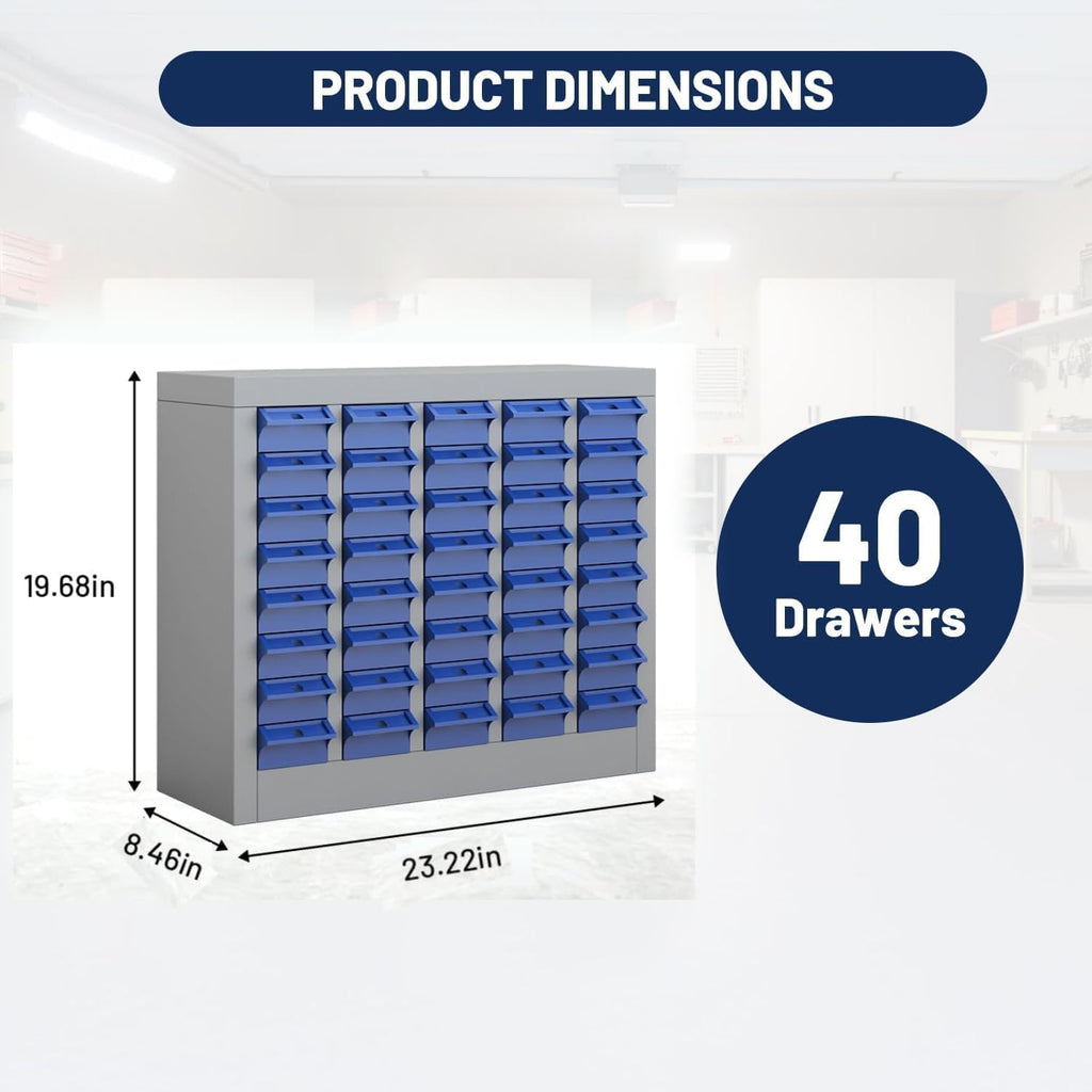 40 Drawer Bolt Bin, Nut and Bolt Organizer Cabinet with Metal Body & ABS Drawers, Heavy Duty Nuts and Bolts Organizer Storage for Garage Workshop Hardware Store, Includes Labels