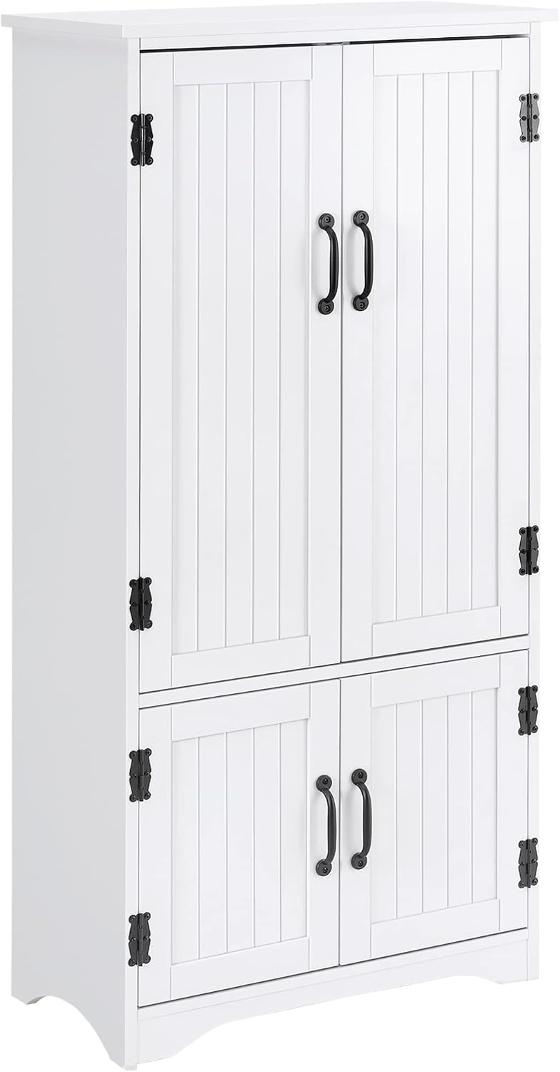 48' Farmhouse-style Freestanding Storage Cabinet, Kitchen Storage Bakers Rack with Adjustable Shelves, Utility Food Cupboard with Flexible Storage for Kitchen Dining Garage Laundry Rooms, White