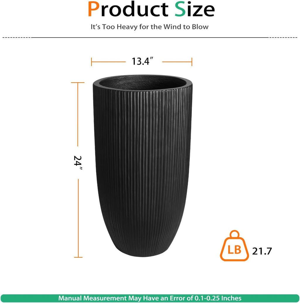 Heyzier Tall Planters for Outdoor Plants, Large Concrete Flower Pots for Garden Front Porch, Patio, Indoor (Vertical Black)