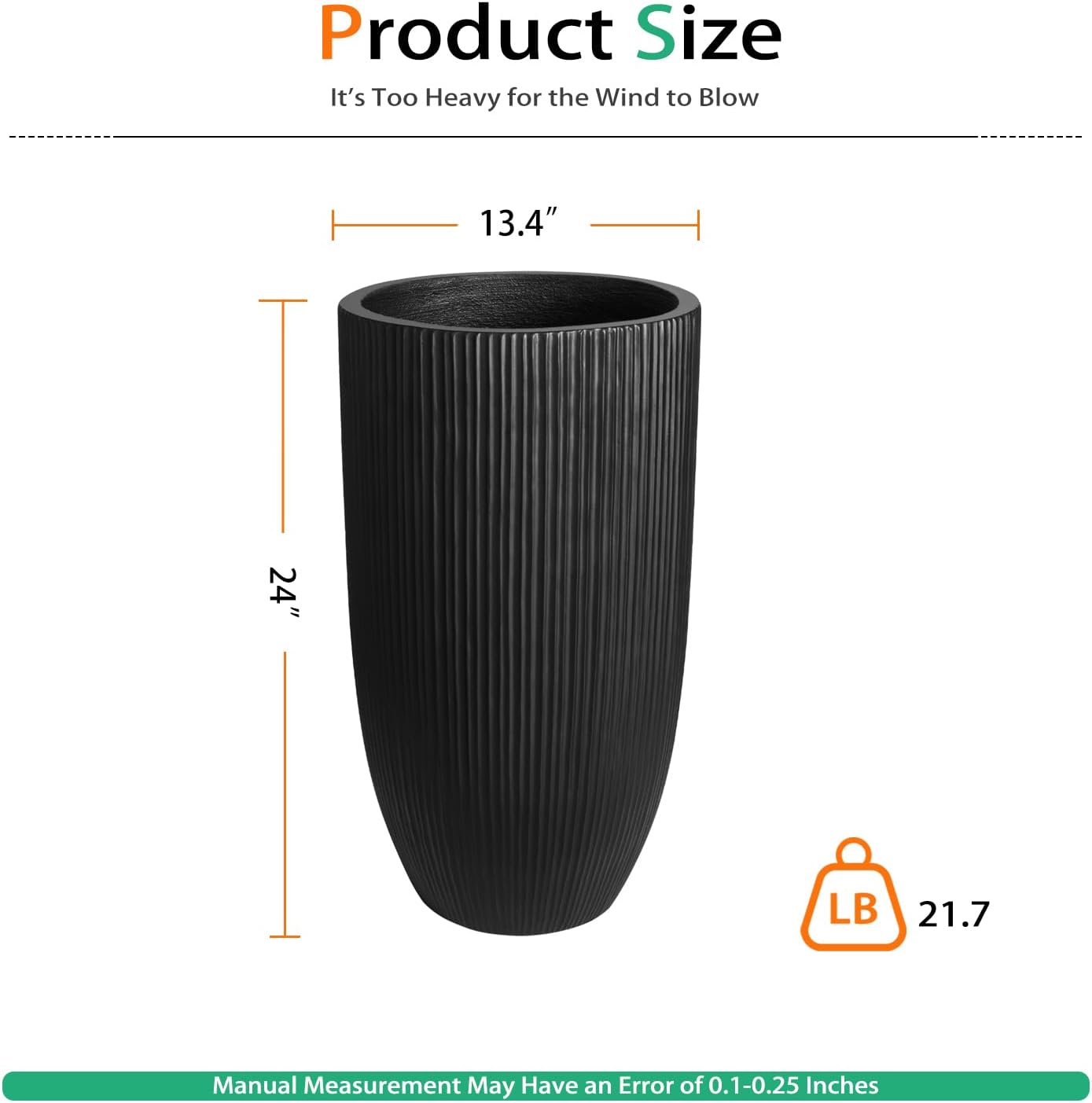 Heyzier Tall Planters for Outdoor Plants, Large Concrete Flower Pots for Garden Front Porch, Patio, Indoor (Vertical Black)