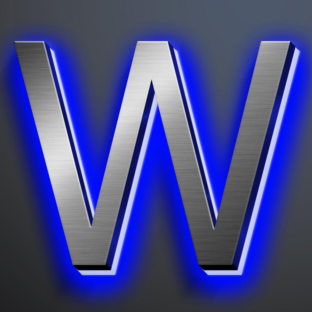 Illuminated House Numbers 18 Inch, Backlit Illuminated LED House Address Numbers For Outside, Modern Metal Lighted Address Numbers Signs, Brushed Silver, Blue Light,W