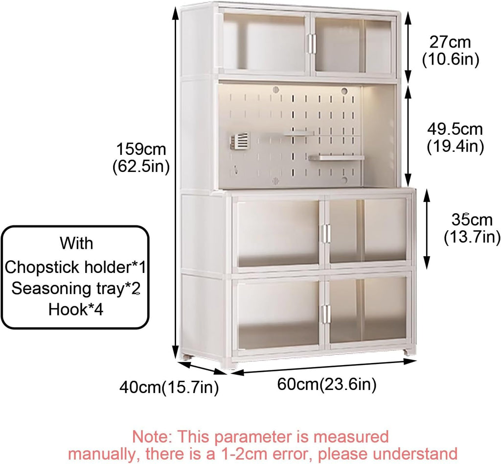 Bakers Rack with Storage, Metal Kitchen Storage Cabinet, Large Capacity, Expanded Space, with Spice Rack X 2, Chopstick Holder X 1, Hook X 4(Black,60cm)