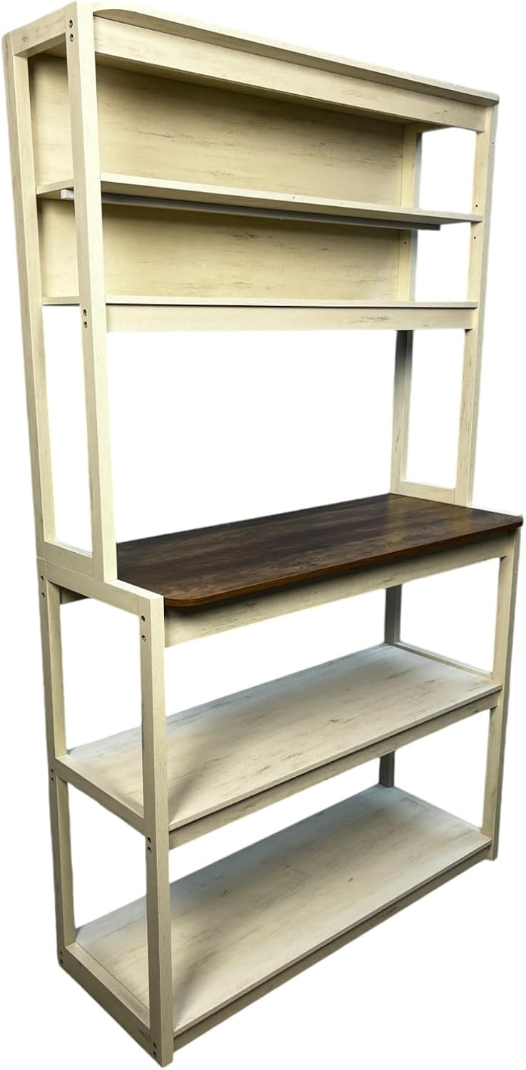 39.37' White and Rustic Brown Color 5 Tier Bakers Rack for Kitchen with Storage, Coffee Bar, Kitchen Shelves, Microwave Stand