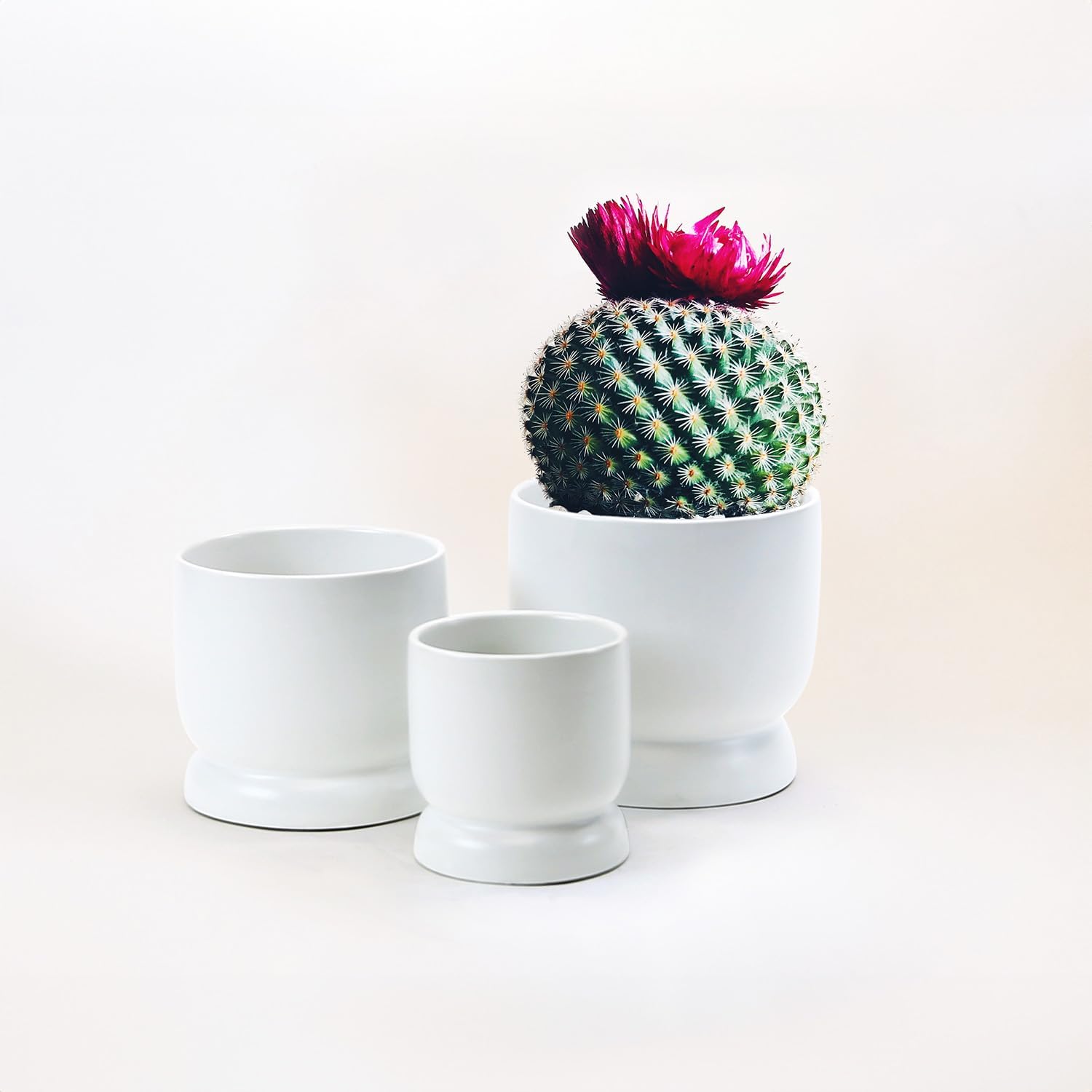 WGVI White Modern Pedestal Vase Ceramic Bowl, 4' x 4.25'H, Sleek Contemporary Flower or Plant Container, Floral Home Décor Planter, No Drain Hole, 12 Piece