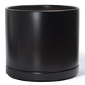 D'vine Dev 14 Inch Ceramic Planter Pot with Drainage Hole and Saucer, Indoor Cylinder Round Planter Pot, Black, 94-O-G-2