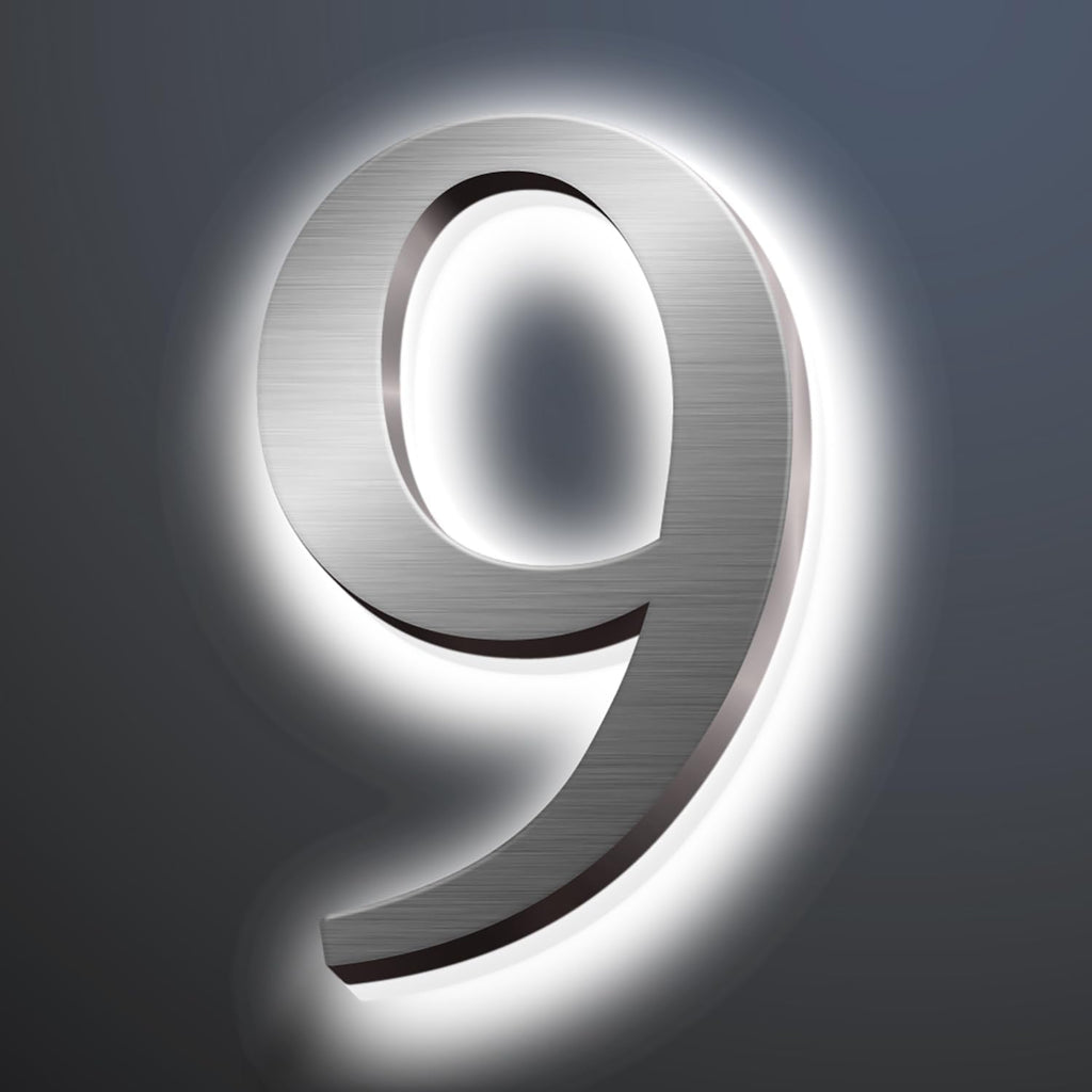 Backlit LED Illuminated Home Address Numbers 16', Large Modern Stainless Steel Illuminated House Numbers For Outside, Lighted Address Signs For A Stylish Look,9
