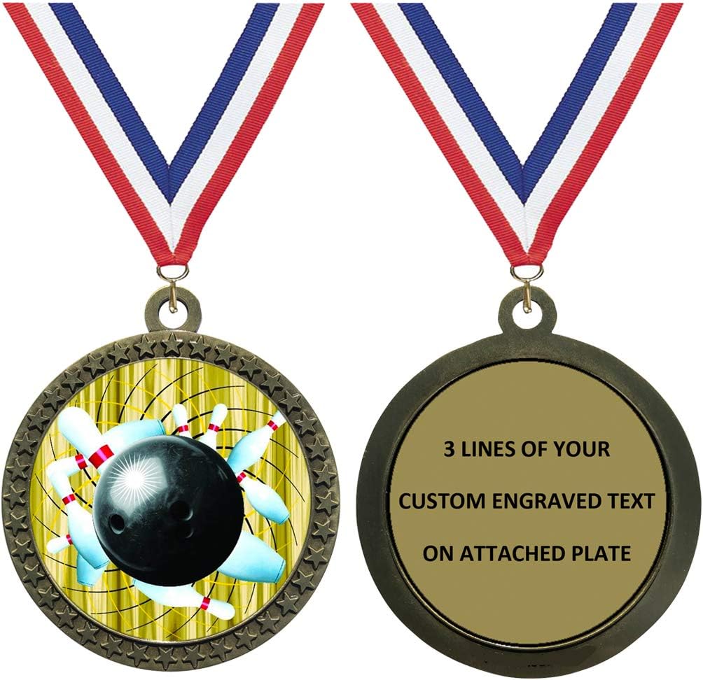 Express Medals Various Styles 1 to 50 Pack of Engraved Gold Bowling Medals Trophy Award with Neck Ribbon Medal Trophies Gift Prize Custom Bowler