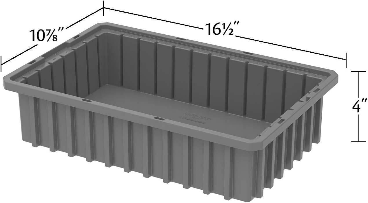 Akro-Mils 33164 Akro-Grid Plastic Slotted Dividable Modu Box Stackable Grid Storage Tote Container, (16-1/2-Inch L x 10-7/8-Inch W x 4-Inch H), (12 Pack), Gray