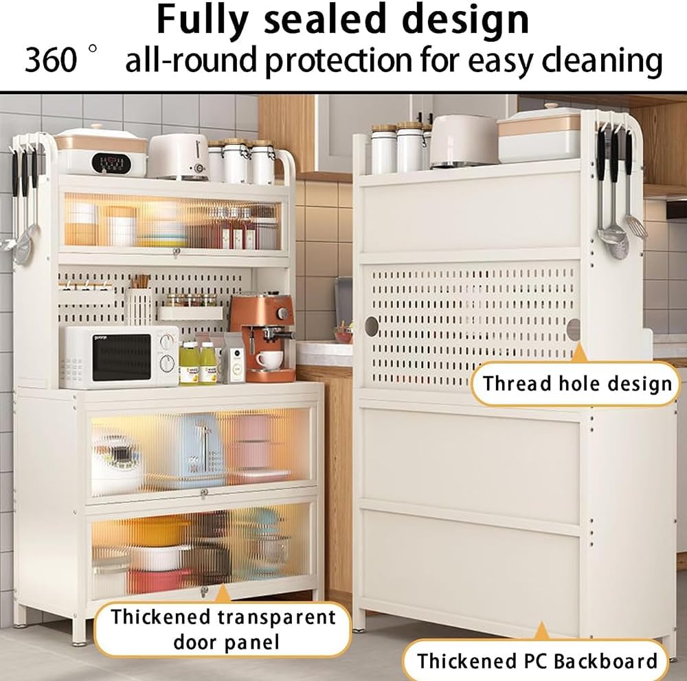 Kitchen Pantry Storage Cabinet, 5-Tier Kitchen Bakers Rack, Microwave Stand with Wheels, Utility Storage Shelves for Kitchen, Dining Room, Living Room,White,102 * 44 * 167cm
