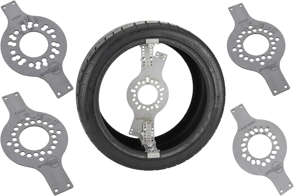 Speedway Motors WheelWise™ Wheel Fitment Tool Master Kit, 4-5-6 Lug Patterns, Laser Cut 10 Gauge Steel, Accurate Backspace & Offset Measurement, Includes Carriage Bolts & Wing Nuts