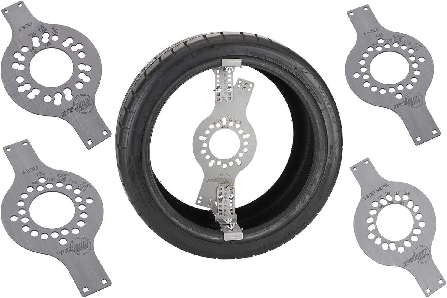 Speedway Motors WheelWise™ Wheel Fitment Tool Master Kit, 4-5-6 Lug Patterns, Laser Cut 10 Gauge Steel, Accurate Backspace & Offset Measurement, Includes Carriage Bolts & Wing Nuts