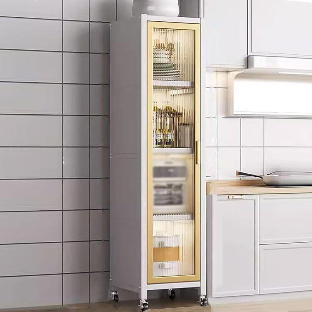 Kitchen Storage Rack with Wheels Bakers Rack with Storage Cabinet with Transparent Door with of Brakeable Casters, for Kitchen, Dining Room, Living Room(White,35 * 40 * 150.5cm)