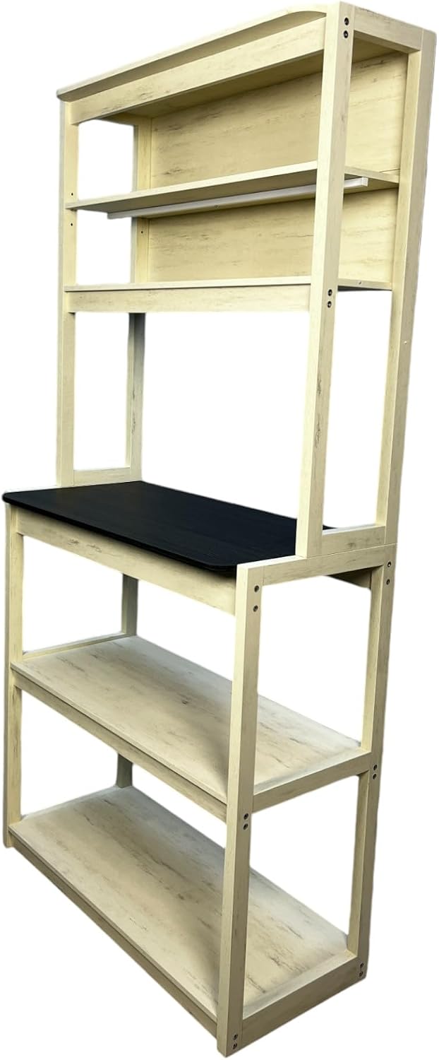 31.5' White and Black Color 5 Tier Bakers Rack for Kitchen with Storage, Coffee Bar, Kitchen Shelves, Microwave Stand