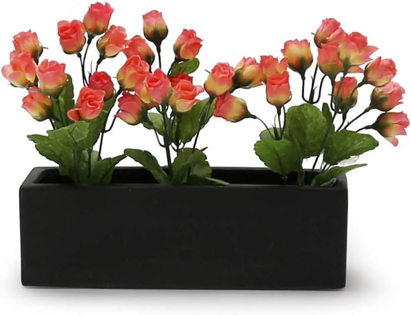 WGVI Long Rectangle Ceramic Planter Vase in Black 12' x 4' x 4'H, Block Rectangular Terrarium Box Pot, Flower Arrangement, Table top Centerpiece, Home Decor Organization Storage Container, 6 Pcs.