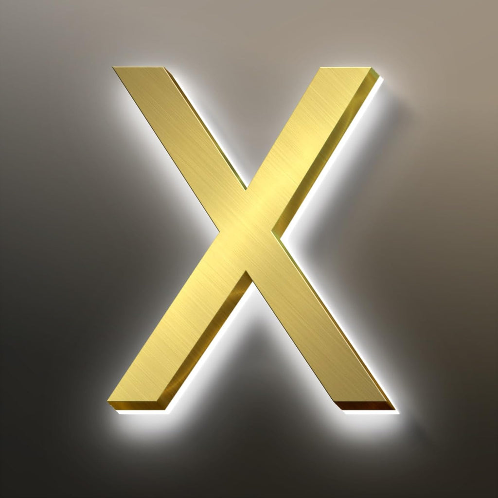 Backlit LED Illuminated Door Number, Gold Brushed Stainless Steel, LED Illuminated Home Address Number, Modern Lighted House Numbers.