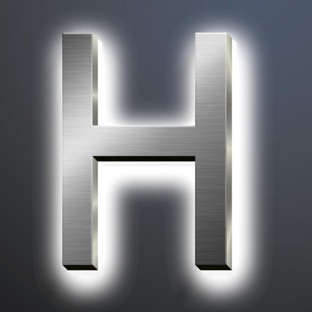 Backlit LED Illuminated Address Signs For Homes 16', Stainless Steel Hand-polished Address Numbers, Modern Large Lighted House Numbers, Brushed Silver, White Light,H