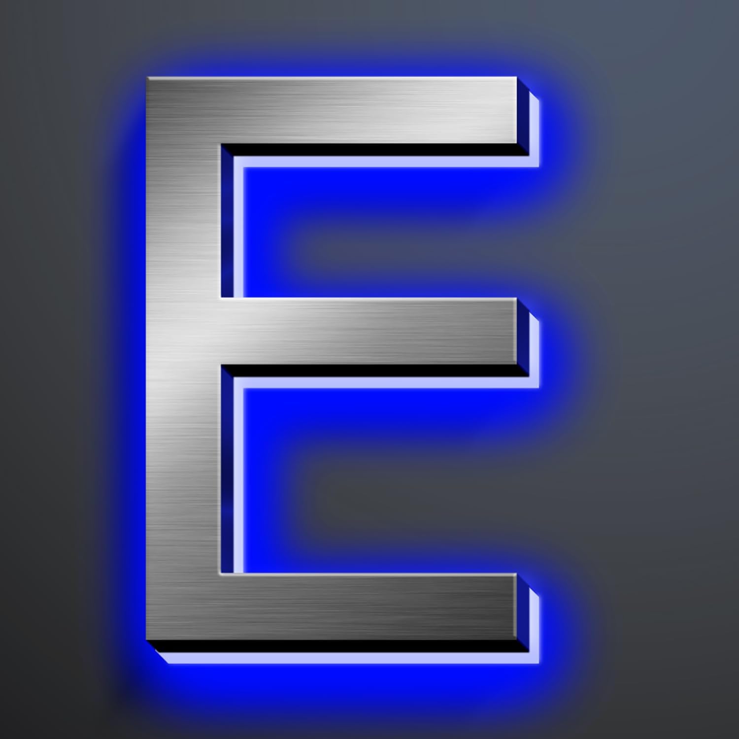 Illuminated House Numbers 18 Inch, Backlit Illuminated LED House Address Numbers For Outside, Modern Metal Lighted Address Numbers Signs, Brushed Silver, Blue Light,E